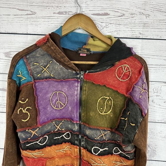 Rising International Sweatshirt Womens Medium Zip Artisan Patchwork South West - Picture 2 of 12